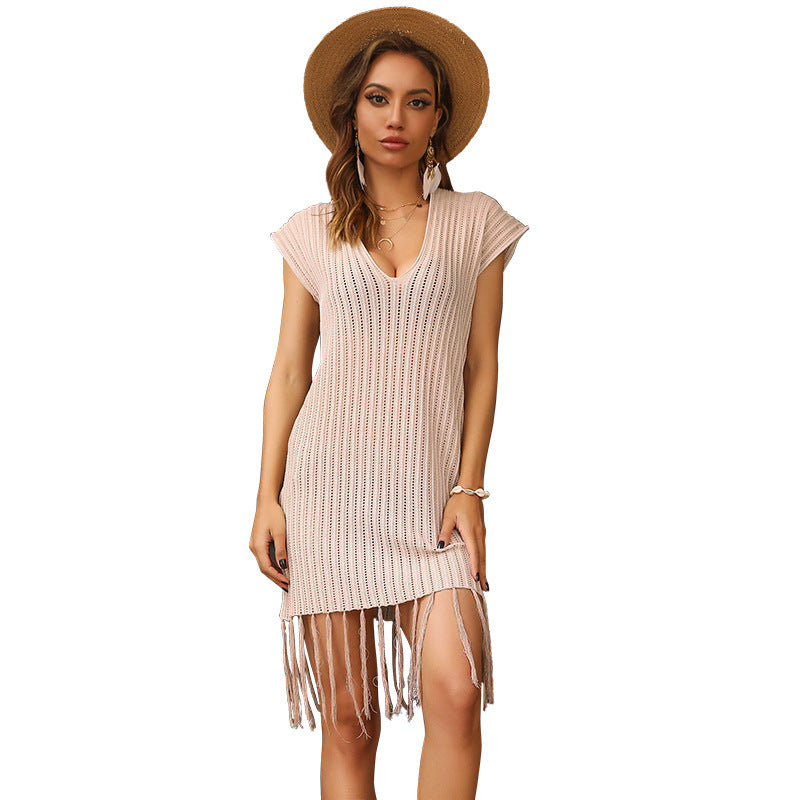 Damen Strandkleid Fransen V-Ausschnitt Norvielle