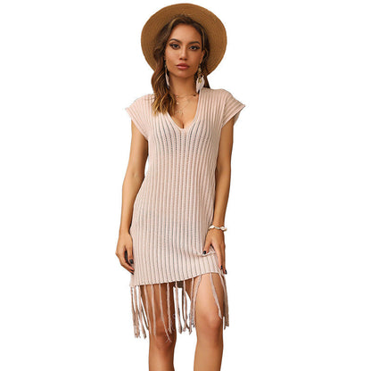 Damen Strandkleid Fransen V-Ausschnitt Norvielle