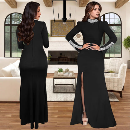 Damen Abendkleid Schimmernd Hohem Schlitz Norvielle