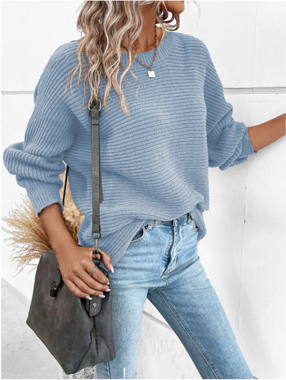 Damen Strickpullover V-Ausschnitt Kontrasttexturen Norvielle