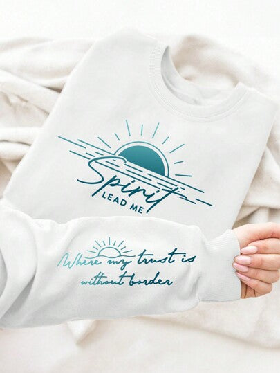 Damen Sweatshirt Weiches Fleece Inspirierender Druck Anthrazit