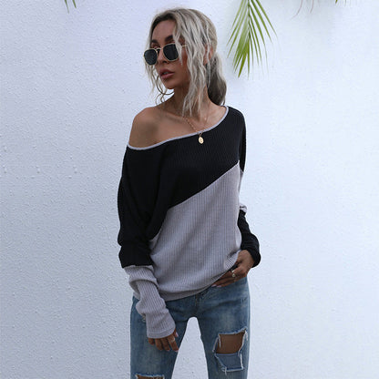 Damen Oversized Pullover Asymmetrisches Farbblockdesign Norvielle - Norvielle