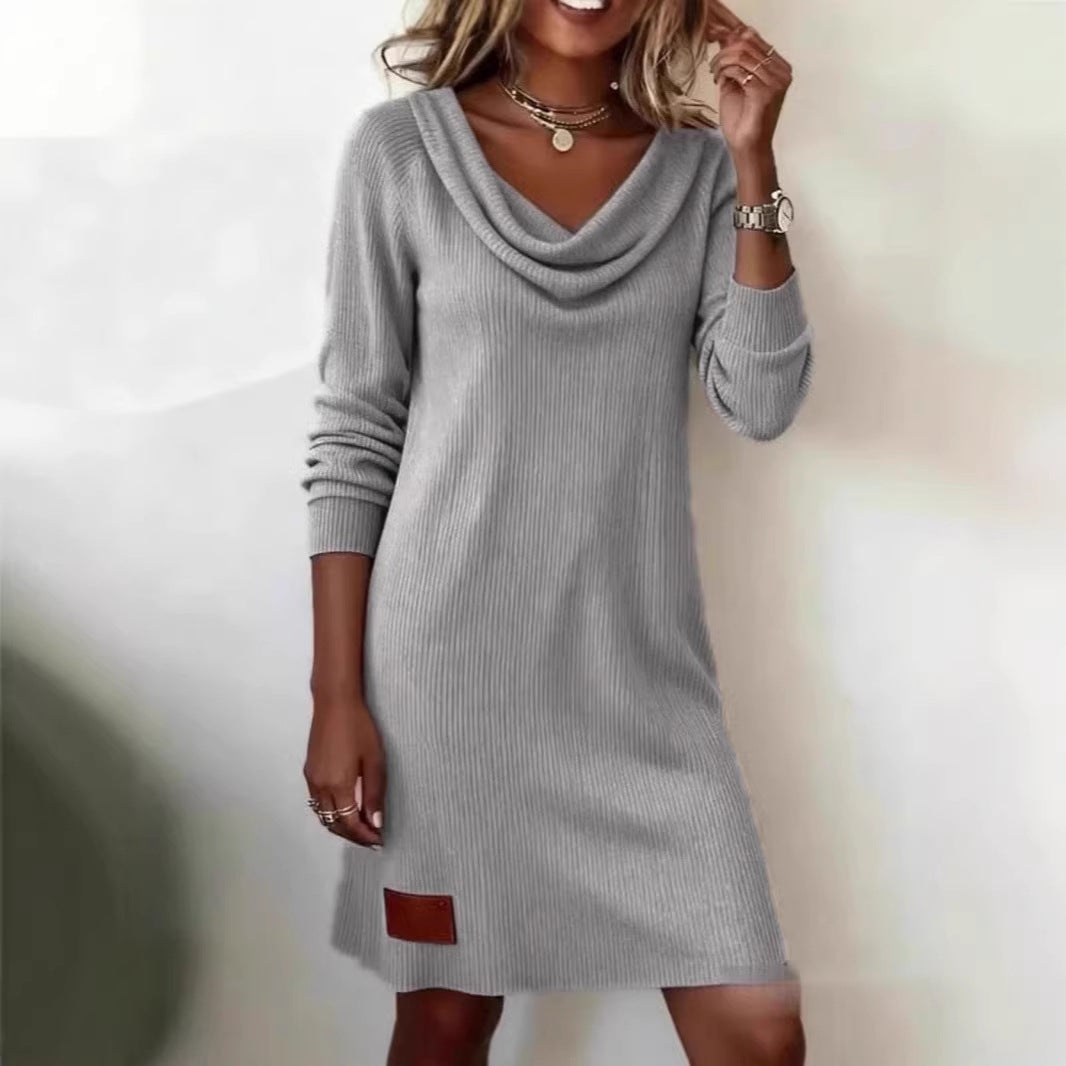 Damen Strickkleid Lässig Wasserfall-Ausschnitt Norvielle
