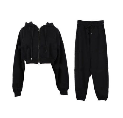 Damen Sportset Cropped Kapuzenjacke Jogginghose