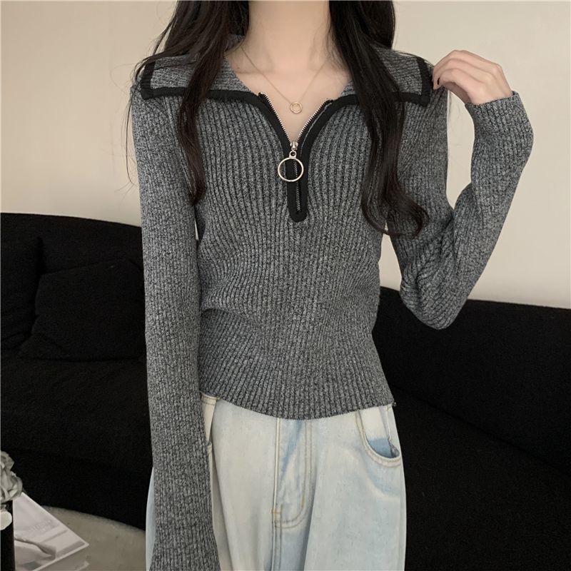 Damen Zip-Pullover Rippstruktur Norvielle