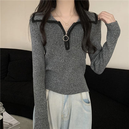 Damen Zip-Pullover Rippstruktur Norvielle