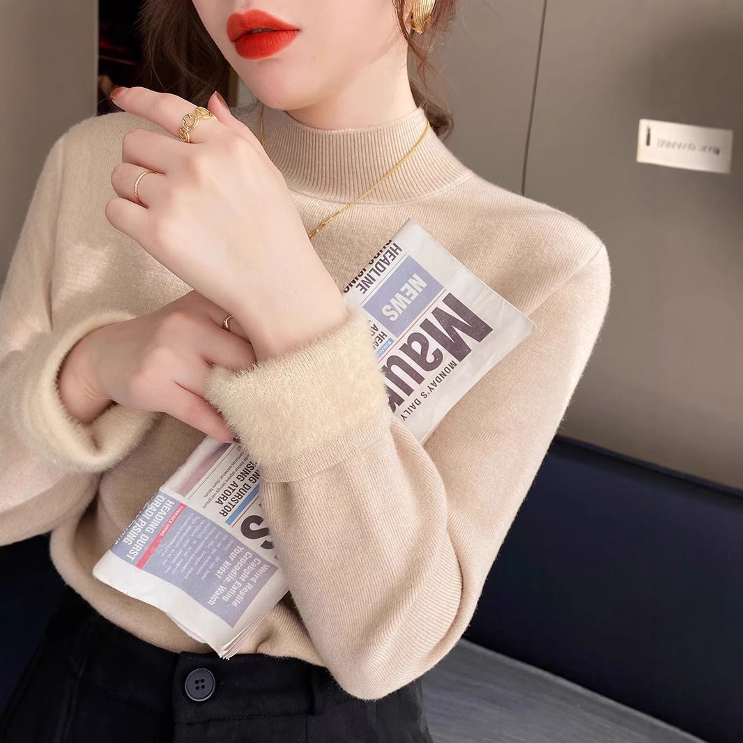 Damen Kurzarm Pullover Rollkragen Lässig Norvielle
