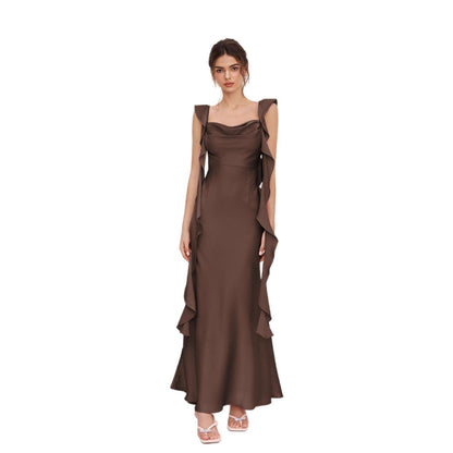 Damen Abendkleid Asymmetrische Rüschen Norvielle