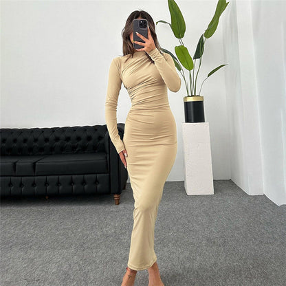 Damen Langarmkleid Figurbetont Raffung Elegant Norvielle