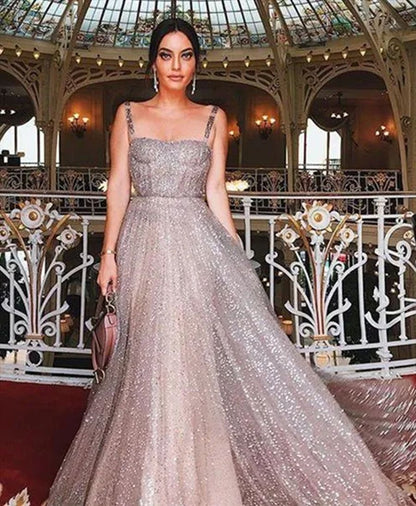 Damen Glitzerndes A-Linien Kleid mit Spaghettiträgern