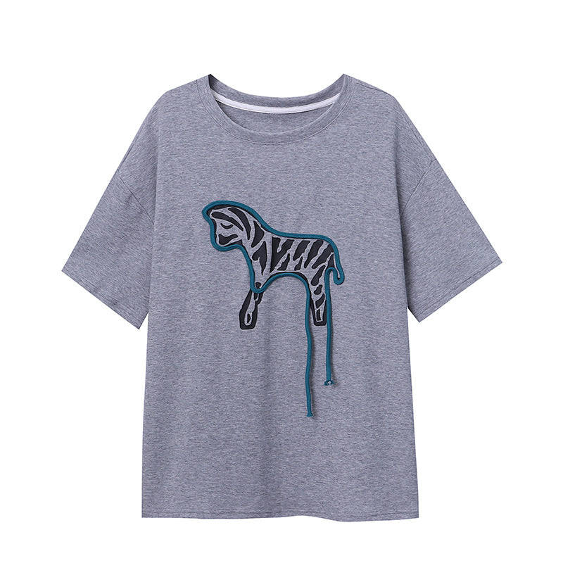Damen T-Shirt Tiermotiv Baumwolle Weiß