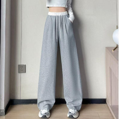 Damen Weite Hose Elastischer Bund Kordelzug Beige