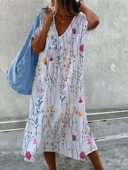 Damen Sommerkleid V-Ausschnitt Volle Rock
