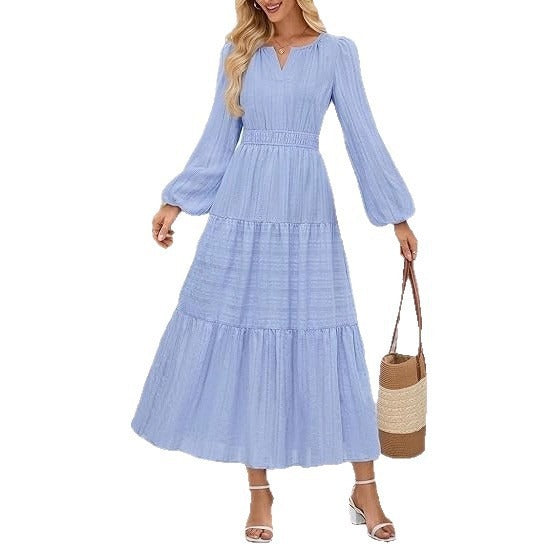 Damen Maxikleid mit Puffärmeln und Smoktaillen Norvielle