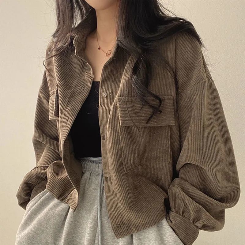Damen Cordjacke Voluminöse Ärmel Norvielle Braun - Norvielle