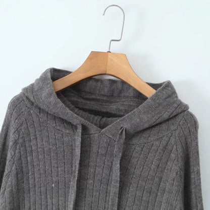 Damen Strickhoodiekleid Kapuze Rippenmuster Norvielle
