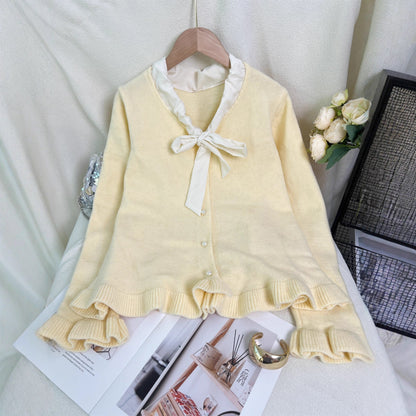 Damen Strickjacke Elegantes Design Rüschen Schleifenkragen Norvielle