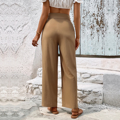 Damen Crop- Rüschendetails High-Waist Hose