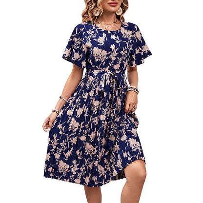 Damen Midi-Kleid Floraler Druck Taillierter Gürtel Norvielle