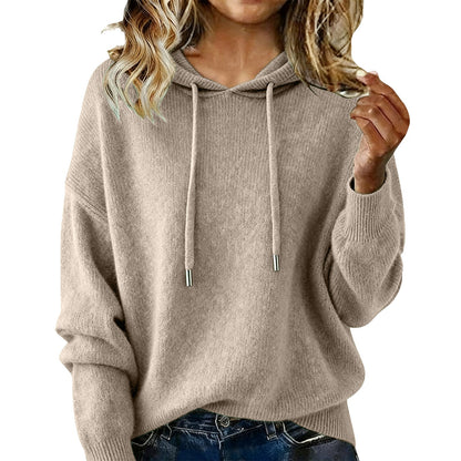 Damen Oversized Kapuzenpullover Texturiert Kordelzug Beige