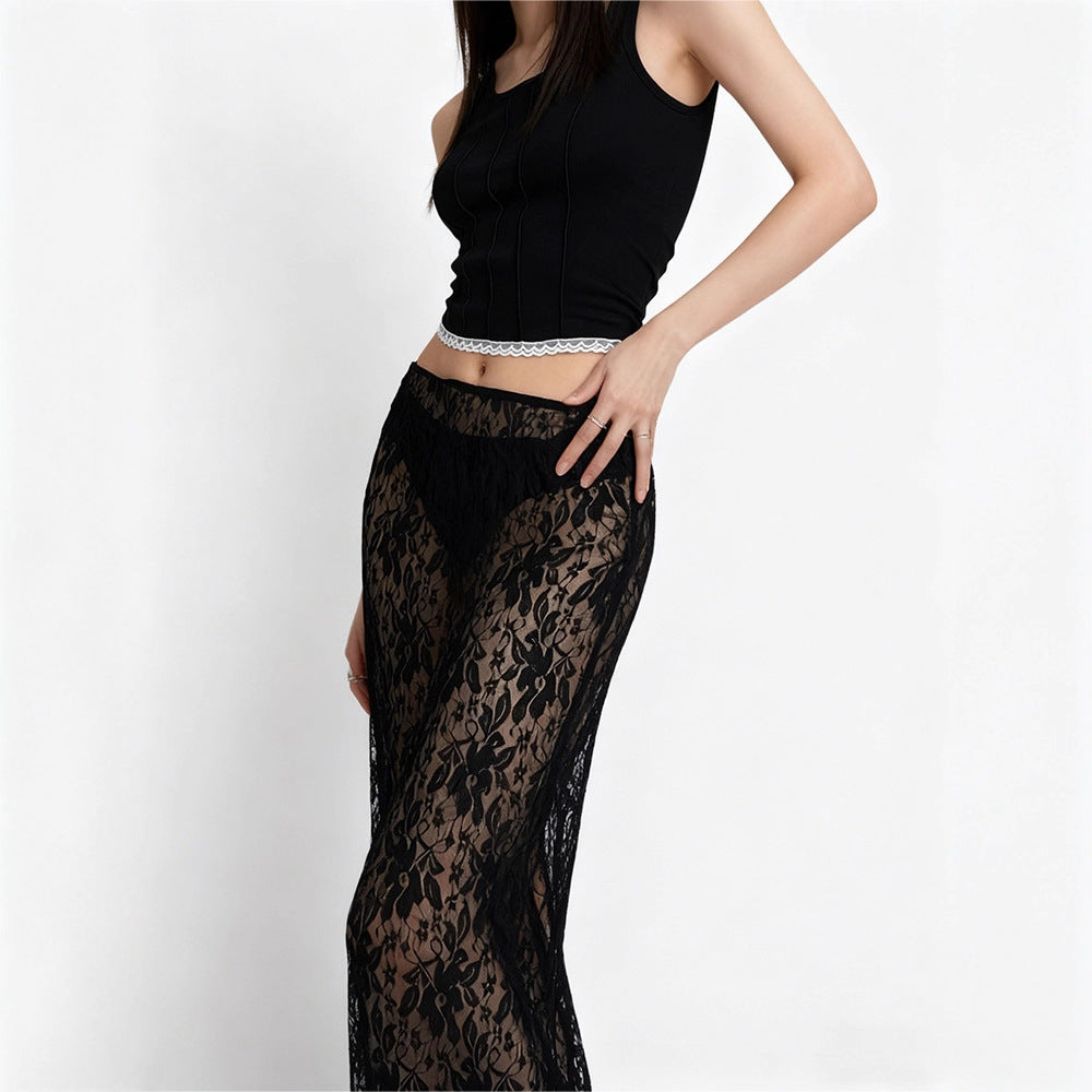 Damen Spitzenrock Hochschlitz Elegant Taillierte Form Norvielle