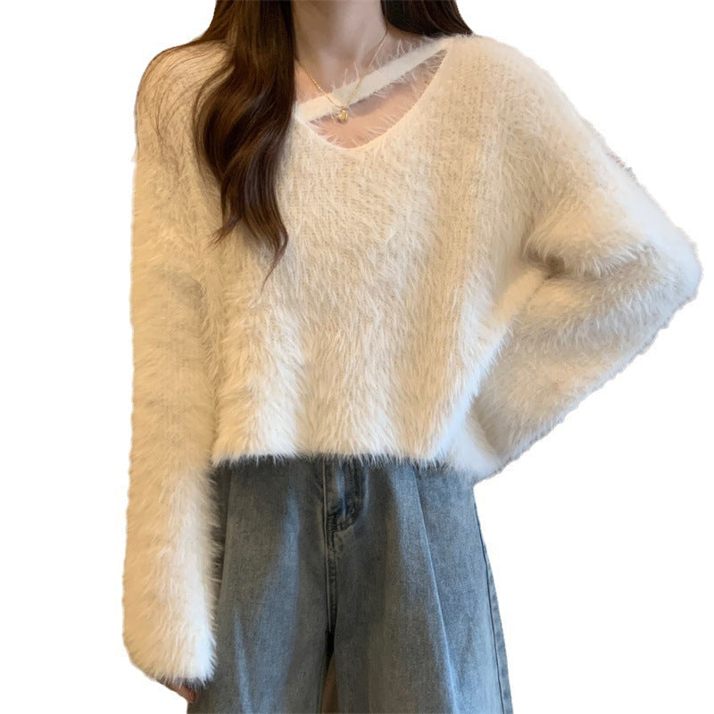 Damen Pullover Flauschig V-Ausschnitt Lässig Norvielle