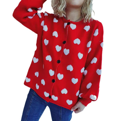 Damen Strickjacke Herzmotiv Knöpfe