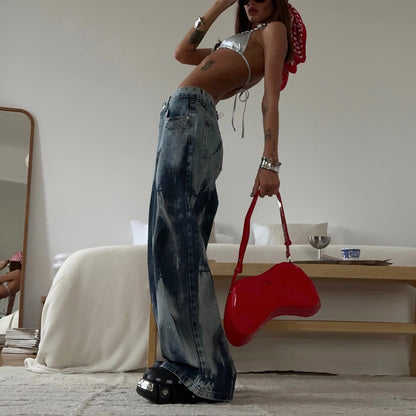 Damen Weite Jeans Moderner Waschlook