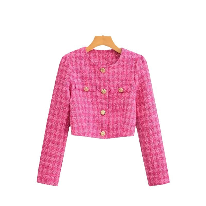 Damen Bouclé-Jacke Kurz Karomuster Elegant Norvielle