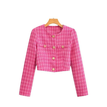 Damen Bouclé-Jacke Kurz Karomuster Elegant Norvielle