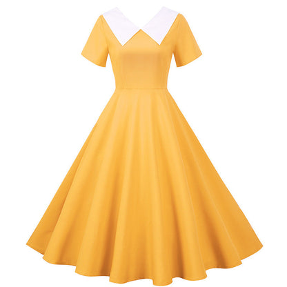 Damen Retro Swingkleid Eleganter Kragen Weitschwingender Rock - Norvielle