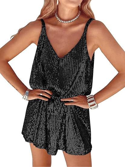 Damen Glitzer Jumpsuit V-Ausschnitt Elastisch Norvielle