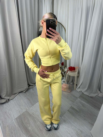 Damen Cropped Kapuzenjacke Jogginghose Set Norvielle