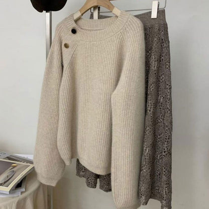Damen Strickpullover Dekorative Knöpfe Bequem Norvielle