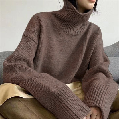 Damen Oversized Rollkragenpullover Weiches Strick Norvielle
