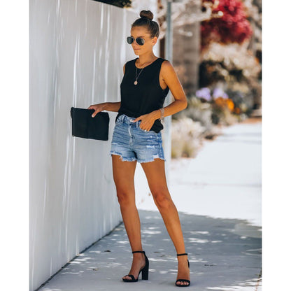 Damen Highwaist Destroyed Jeansshorts mit Fransen