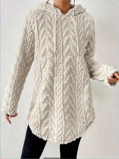Damen Fleece-Hoodiejacke Rippdesign Kuschelig Grau