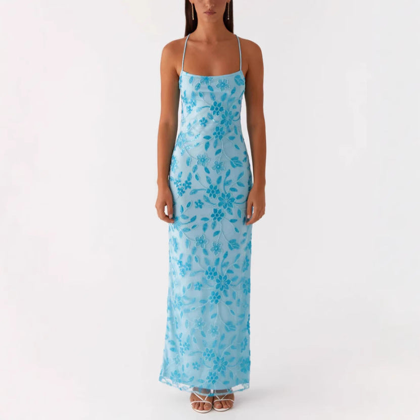 Damen Maxikleid Florales Design Rückenausschnitt