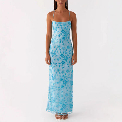 Damen Maxikleid Florales Design Rückenausschnitt