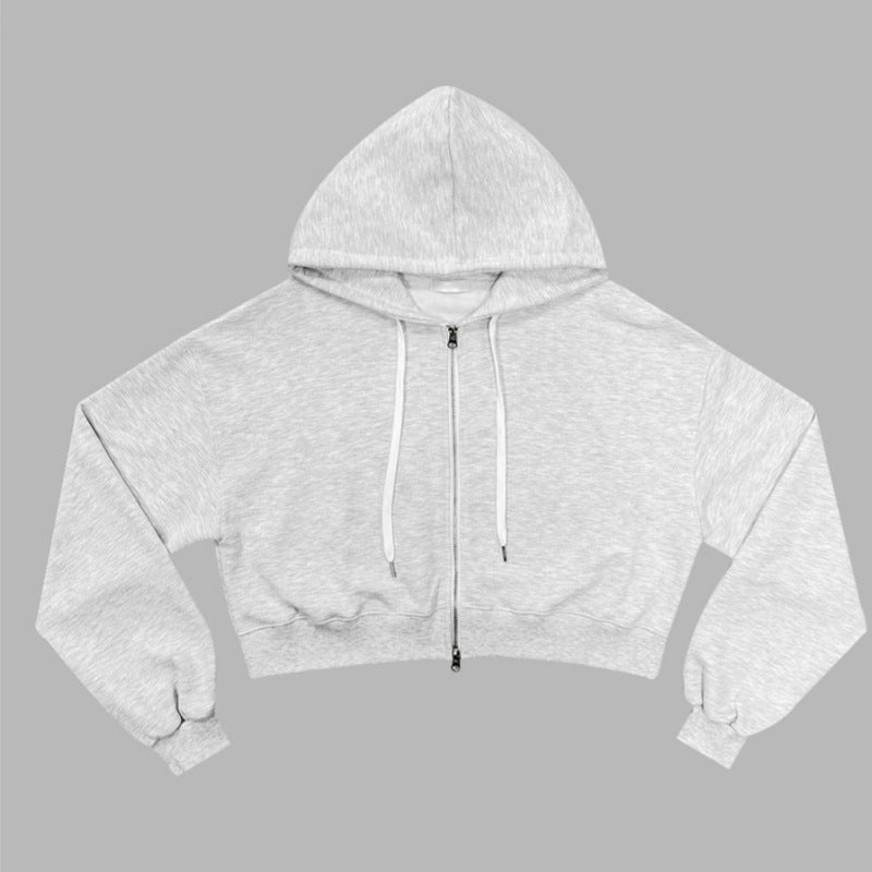 Damen Cropped Kapuzenjacke Elastisch Reißverschluss