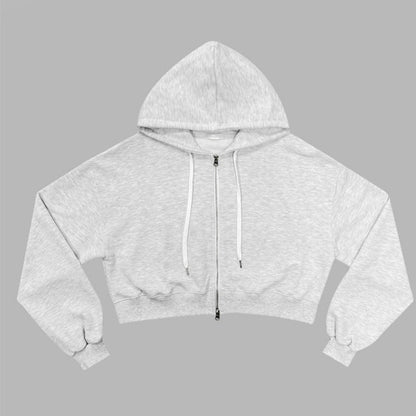 Damen Cropped Kapuzenjacke Elastisch Reißverschluss