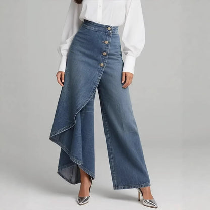 Damen Jeansrock Asymmetrisch Knopfdetails Blau - Norvielle