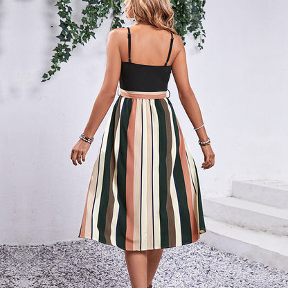 Damen Midikleid Streifenmuster Verstellbarer Gürtel Norvielle
