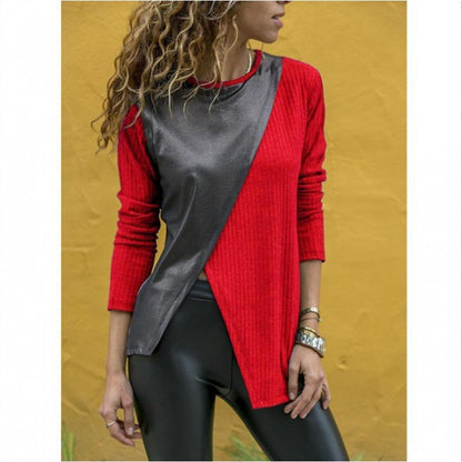 Damen Langarmoberteil Asymmetrisch Strukturiert Satin Optik