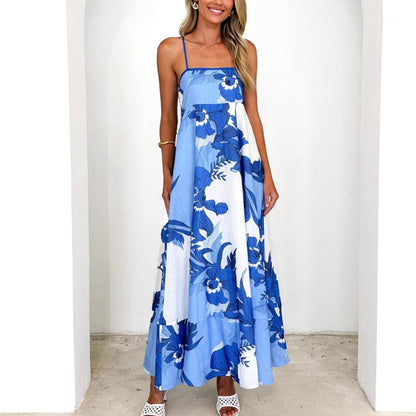 Damen Maxikleid mit Trägern und Blumenmuster