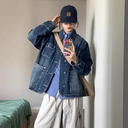 Damen Denim-Jacke Große Taschen Blau Norvielle - Norvielle