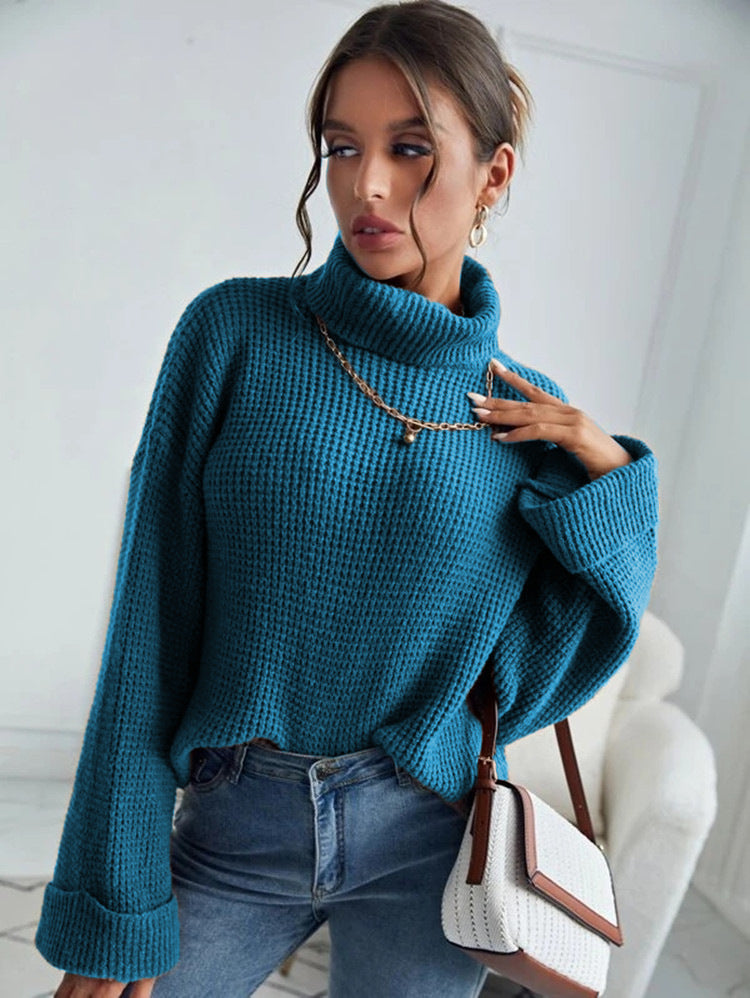 Damen Strickpullover Hochkragen Strukturierte Ärmel Norvielle