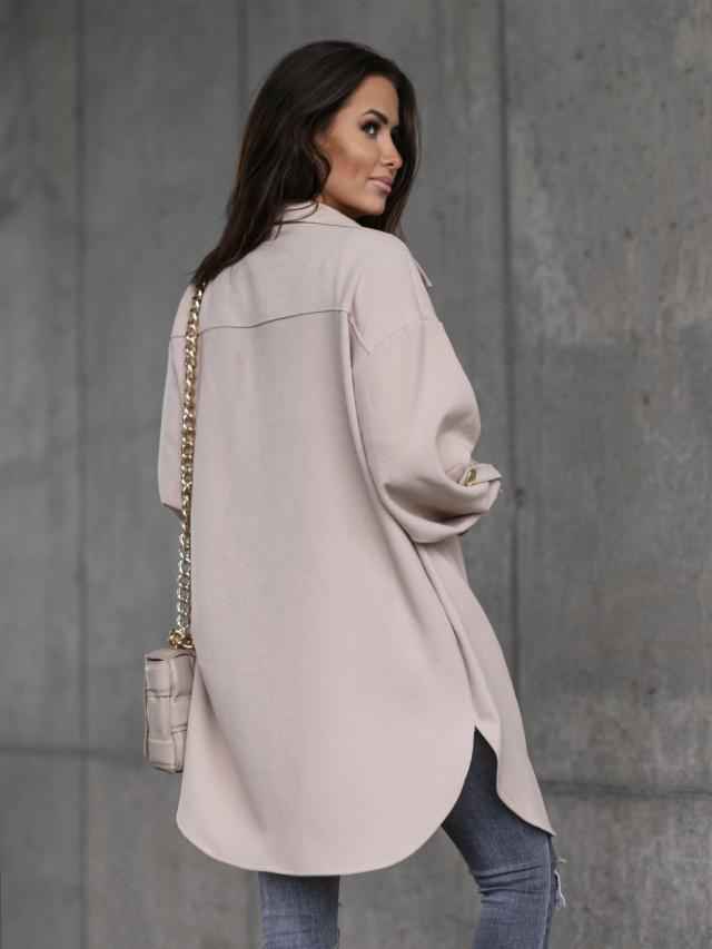 Damen Übergangsjacke Reverskragen Knopfleiste Longshirt-Stil