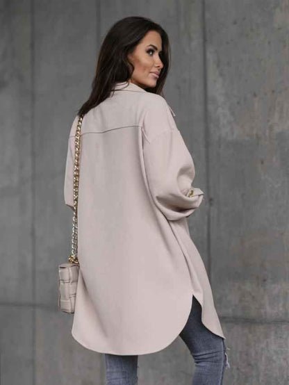 Damen Übergangsjacke Reverskragen Knopfleiste Longshirt-Stil