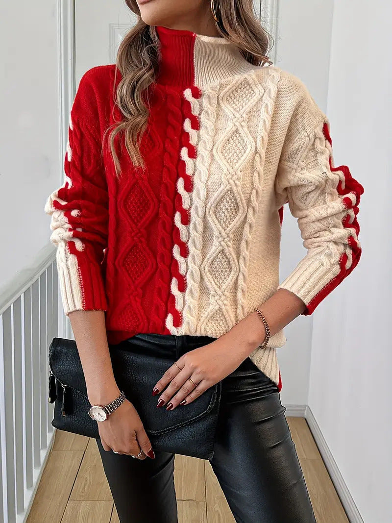 Damen Strickpullover Zopfmuster Farbwechsel Norvielle